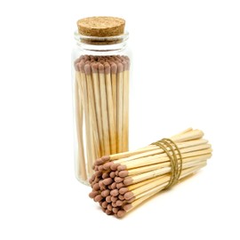 Matches in a Jar | 60+ Matchsticks | Decorative Matchsticks with Strike Pad | Candle Match Holder Long for Fireplace | Match Bottle Cork Closing by Chandler Studio (Brown, 4" Matches)