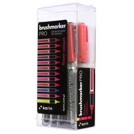 Karin Brushmarker Pro 12pc Flower Colors brush tip markers Set, Blendable, Water-Based, Brush Markers for Adults and Artists, 12 Mixable Colors, Adult Markers for Coloring Books and more