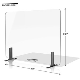 GUARDMATE | Premium Plexiglass Shield Commercial Grade Sneeze Guard | Acrylic Divider Portable Plastic Barrier Shield Reception Desk Cashier Checkout Counter (32" Wide x 24" Tall)
