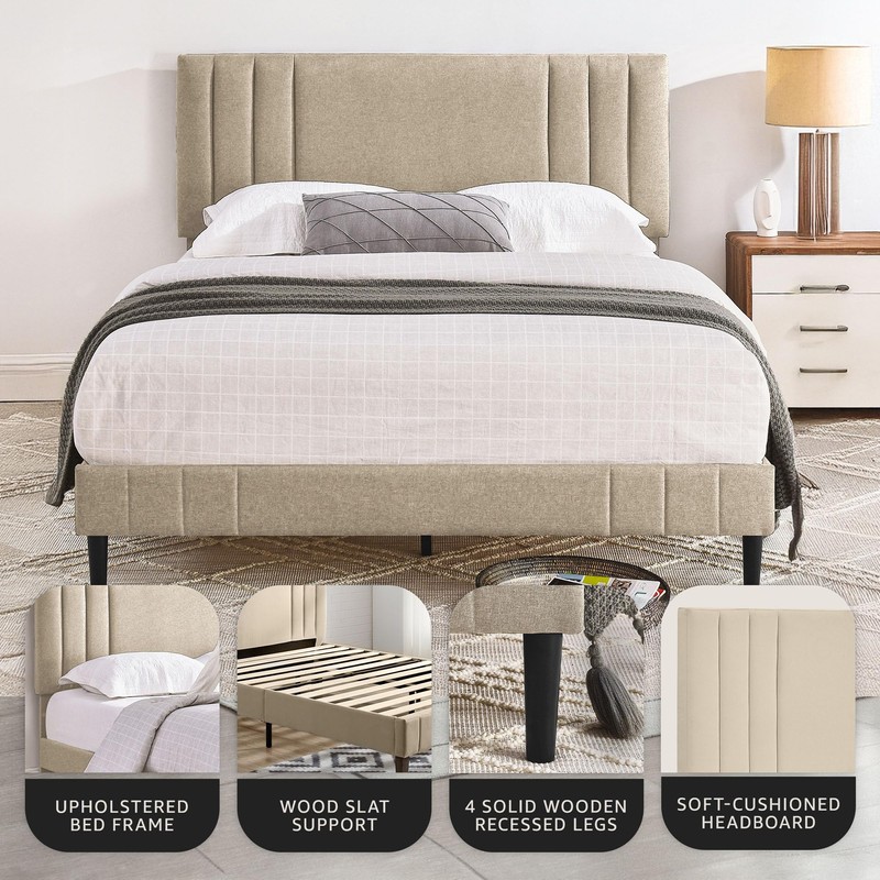 Decoro Chicago Modern Tufted Upholstered Platform Full Size Bed Frame,