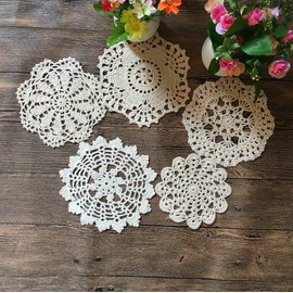 MINDPLUS Set of 10 Hand Crocheted Cotton Doilies Crochet Lace Doilies Coasters Placemat 15-18 cm Round Beige Vintage Wedding Tea Party (10 Pieces Beige)