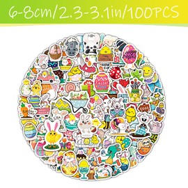 Tabanzhe 100PCS Easter Stickers - Party Doodle Luggage Computer Stickers - Waterproof Cartoon Love Egg Stickers for Party, Laptop, Scrapbooking, Envelopes