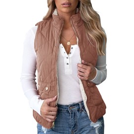 Valphsio Womens Reversible Quilted Sherpa Fleece Vest Padding Vest Sleeveless Jacket