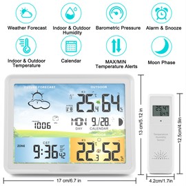HaureiGi Home Weather Station Wireless Indoor Outdoor Thermometer, Portable Digital Weather Clock Atomic, Bluetooth Color Forecast Station, Multiple Sensors Weather Monitor with Alarm (1 Remote)