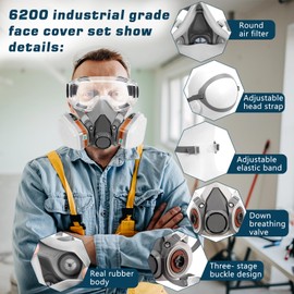 Respirator Mask, 2Pcs Half Face Respirators Gas Mask with Safety Goggles and Filters, Reusable Professional Breathing Protection Against Dust, Chemicals, Organic Vapors Perfect for Paint DIY Project