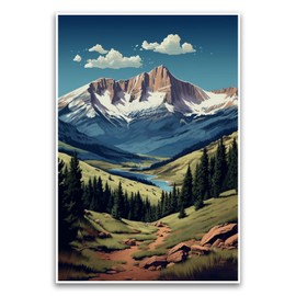 Colorado Mountains Illustrative Poster - Beautiful Scenic Postcard Style Poster For Hikers Climbers - 12 x 18 Inch Unframed Poster - Premium Poster On 100lb Gloss Paper - Printed In The USA FHJP0846