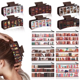 Chuangdi 6 Sets Book Hair Clips for Women and Canvas Cosmetic Bags Bulk Funny Teacher Claw Clips and Makeup Bags Set for Teachers Appreciation Book Lovers Gift Birthday Thanksgiving Christmas Party