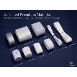 Vitalizart Luxury White Ribbon Set – 30 Yards, 9 Textures & Sizes Chiffon, Satin, Organza, Grosgrain Gift-Wrapping, Crafts, Wedding Bouquets, Christmas & Holiday Bows