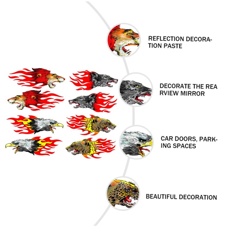 ULTECHNOVO 8pcs Flame Theme Car Sticker Auto Decal Reflection Lion