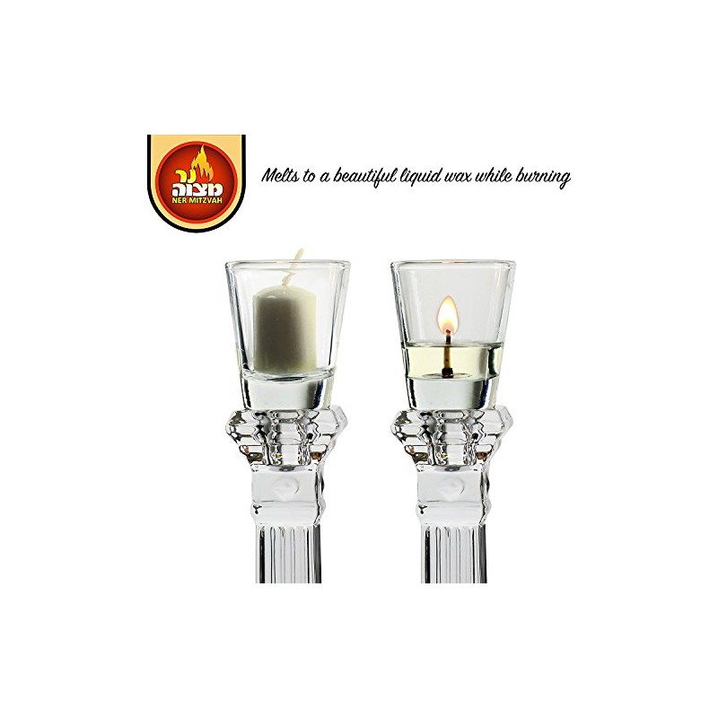 Ner Mitzvah Neironim Glass Shabbos Candle Holders, Premium Quality Clear