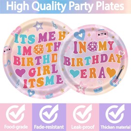 LASLU 96 Pieces Its Me Hi Im The Birthday Girl Its Me Tableware Set Music Birthday Party Supplies Happy Birthday Plates Napkins Forks for 24 Guests (colourful)