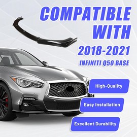 KUAFU 3Pcs Front Bumper Lip Compatible with 2018-2021 Infiniti Q50 Base, Spoiler Splitter Body Kit, PP Plastic Gloss Black