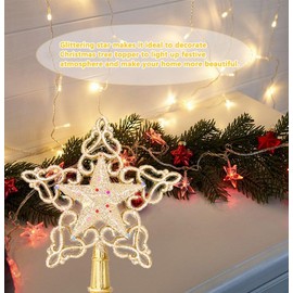 Christmas Tree Topper, 6.3 * 5.9 in Lightweight Tree Top Star Christmas Decorations, Xmas Party Christmas Tree Star Topper Home Accessories (Gold)