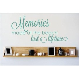 Wall Decal Memories Made at The Beach Last A time Relationship Vacation Teal Ocean Inspired Cute Wall Art Decal Beach Themed Decoration - Size: 11 in x 27 in