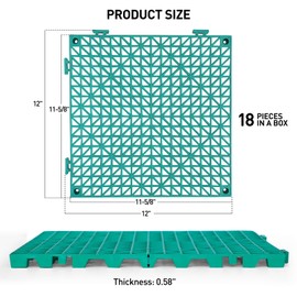 MAXWAVE 18 Pack 12" x 12" Modular Interlocking Floor Mats, Soft PVC Non-Slip Drainage Tiles, Splicing Rubber Cushion Flooring for Deck, Shower, Pool, Basement, Shed, Indoor and Outdoor Use