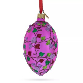 BESTPYSANKY Roses and Vines on Gold Glass Egg Christmas Ornament 4 Inches