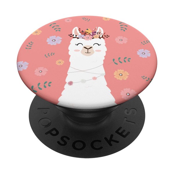 Cute Boho Flower Crown Llama Alpaca - Coral PopSockets PopGrip: