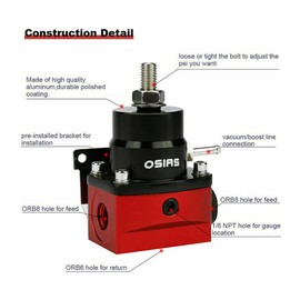 Adjustable Fuel Pressure Regulator Kit Oil 0-160psi Gauge 6AN Return Adjustable ，AN 6 Fitting End 160Psi
