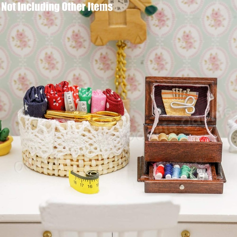 Odoria 1/12 Scale Miniature Sewing Basket Dollhouse Accessories