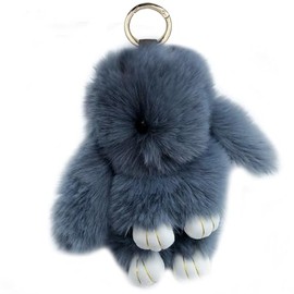 Xsclpomddy Cute Large Plush Rabbit Keyring Plush Bunny 7 in Keyring Pom Poms Bag Pendant Handbag Car Key Decoration, Dark grey