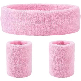 3Pcs Sports Headband Wristband Set Sports Competitions Sweatbands Breathable Terry Cloth Wicking Sweat Absorbing Head Wrist Band for Men Women (Pink, One Size)