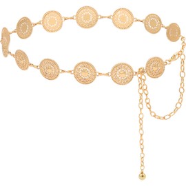 HIQUACC Women's Metal Waist Chain Chunky Body Jewelry Belly Link Belt (Pattern Gold-XL)