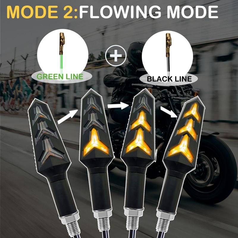 4PCS Universal Motorcycle Turn Signals LED 12V 3 Wire Flowing
