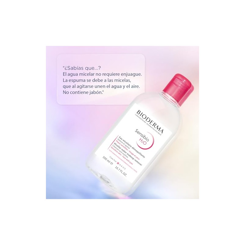 BIODERMA, Agua Micelar, Sensibio H2O, Desmaquillante para Piel Sensible, Calma