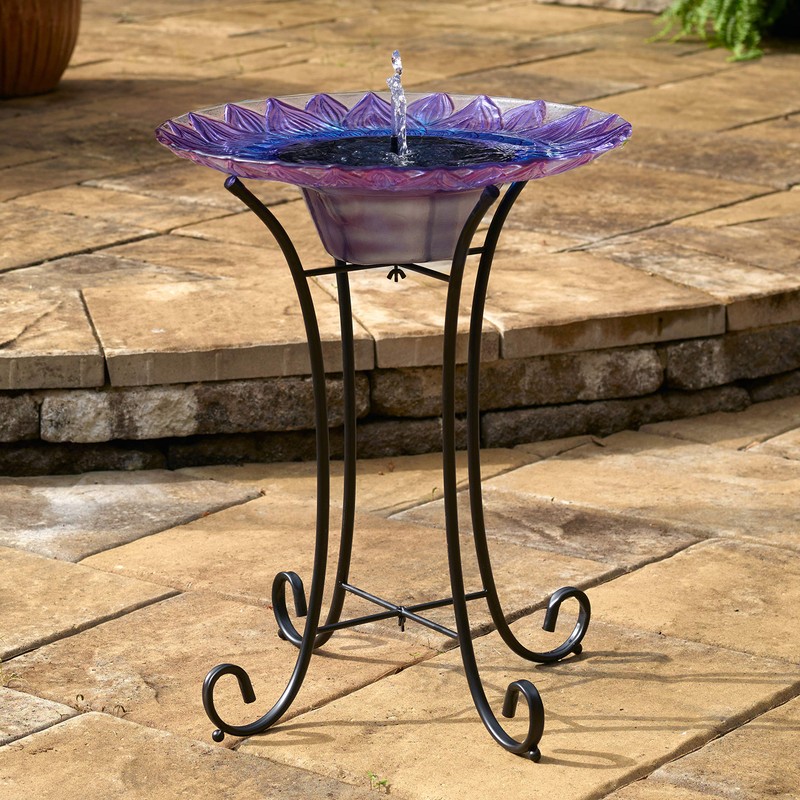 Smart Solar 20223R01 Bell Flower Birdbath, Purple