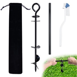 Heavy Duty Ground Screws,Spiral Ground Anchors with Clay Brush,Cloth Velvet Bag,Earth Anchor Stake for Camping Tents,Canopies,Carports,Shelters,Swing Sets
