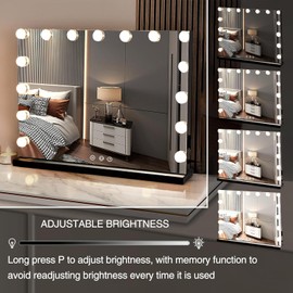 Vanity Makeup Mirror with Lights,Hollywood Vanity Mirror with 15 Dimmable LED Bulbs & 3 Color Modes,10X Magnification,USB Charging Port, Touch Control,Sturdy Metal Frame Design,22.8x18 Inch,Black