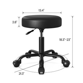 SHA CERLIN Rolling Stool with Wheels Swivel Shop Salon Stool Chair Adjustable Drafting Stool Massage Medical Tattoo Spa Stool with PU Leather Cushioned, Black