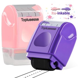Toplusesse Dashed Handwriting Line Roller Stamps Self-Inking Practice Line Rolling Stamps Teacher Stamps for Kids Kindergarten(Pink& Purple)