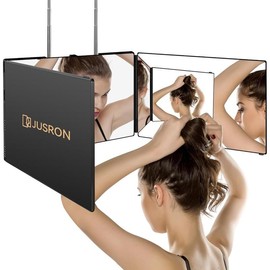 JUSRON 3 Way Mirror for Self Hair Cutting, 360 Trifold Barber Mirrors 3 Sided Makeup Mirror to See Back of Head, Used for Hair Coloring, Braiding, Good Gifts for Men Women Haircare Heatless - Color: Black Without Led