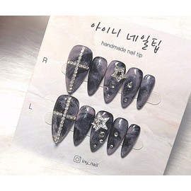 [In-store special discount]Y2K Blackpink Cosmic Cross Nail Tips - Ballerina / [입점초특가할인]Y2K 블랙핑크 우주 십자가 네일팁 - 발레리나