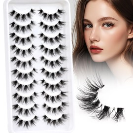 Losha Lashes Wispy Cat Eye Lashes 10 Pairs Natural False Eyelashes with Clear Band 7-15mm Fake Lashes C Curl Lash Strips Lightweight with Soft Design (FT03)