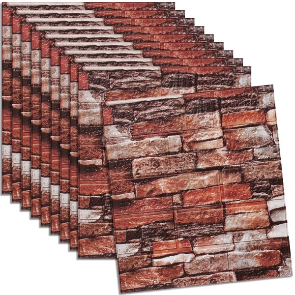 WAPANE 3D Brick Peel and Stick Wallpaper, 3D Wall Panels Self Adhesive, Removable Wallpaper Waterproof PE Foam Paintable,for Bedroom/Living Room/Kitchen and Home Decoration (20 Pack, Rock Red)