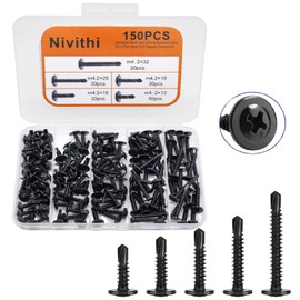 Nivithi 410 Stainless Steel M4.2 Self Tapping Screws Set for Wood Metal Plastic, Small Screws Assortment, Versatile Use, Self Tapping Screws for Metal, Screws for Various Applications (150-Piece Set)