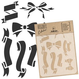 NAKLEO Painting Stencil for Crafts A5 15x21cm, Bow Banner Ribbon Pattern, Reusable Plastic DIY & Scrapbooking Drawing Template, Decoupage Art Home Decor, Wall Wood Fabric Furniture