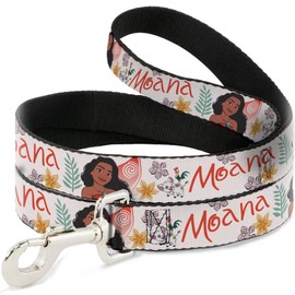 Correa para perro Moana con Pua y HEI HEI Pose de vela con escritura Beige Naranja 6 pies de largo 0.5 pulgadas de ancho