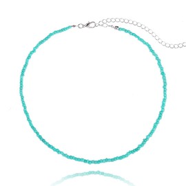 Tgirls Boho Choker Necklace Chain Rice Beaded Necklaces Jewelry for Women (turquoise)