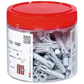 fischer SX Plus Expansion Dowels, 8 x 40, Handy Round Box with 80 Nylon Dowels, Dowels for Optimal Hold for Fixings in Concrete, Solid Brick, Cellular Concrete, Vertical Coring Brick and Much More
