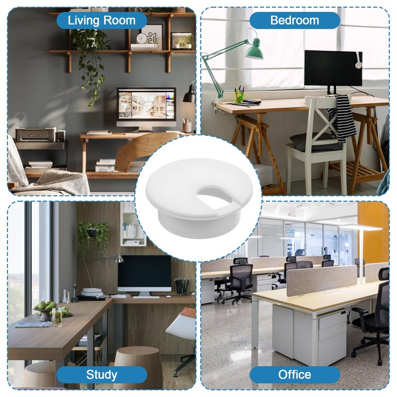 3 PCS 1-1/2 Inch White Desk Grommet, Computer Cord Grommet
