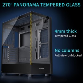 MUSETEX PC CASE ATX 6 PWM ARGB Fans Pre-Installed, Type-C Mid Tower Computer Case with Full-View Dual Tempered Glass, Gaming PC Case,Black(K2)