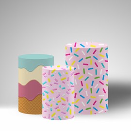 Haploquest Ice Cream Theme Pedestal Covers, Set of 3, Colorful Sprinkles Flavored Icing Spandex Table Cloth, Elastic Washable (XXXL+XL+L)