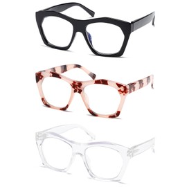 Viseng 3 Pack Oversized Frame Design Women's Reading Glasses, Blue Light Blocking Computer Reader +3.0
