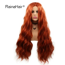 RainaHair 26inches Copper Red Long Loose curly Wavy Synthetic Lace Front Wig for Women Beauty Wig for Party Heat Reisitant Fiber Hair