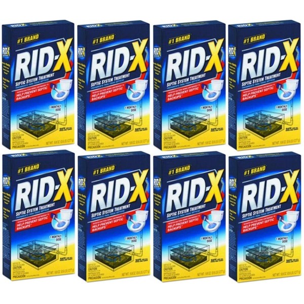 RID-X Septic Tank Treatment Enzymes, 8 Month Supply Powder (8 Packs x 1 Month Supply), 78.4oz