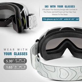 OutdoorMaster OTG Ski Goggles - Over Glasses Ski/Snowboard Goggles for Men, Women & Youth - 100% UV Protection (Contour Frame + VLT 11.3% Grey Lens)