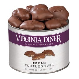 Virginia Diner Chocolate Pecan Turtledoves Candy Clusters with Caramel - Preservative Free Gifts from Virginia Since 1929 - Chocolate Covered Pecans Food Gifts - 18 Oz Can